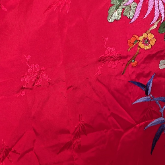 Embroidered kimono Negligee Two pockets Damask satin fabric tone-on-tone pattern - Picture 9 of 10